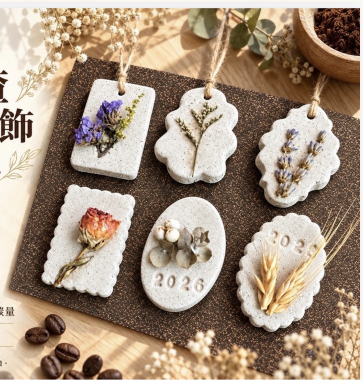 咖啡渣植物標本掛飾成品照